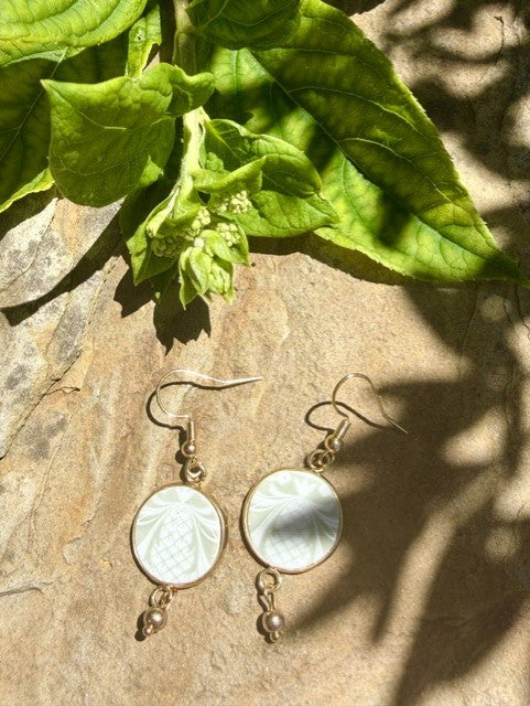 Green and White Earrings