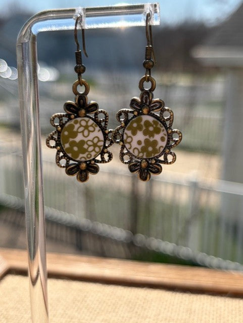 Antique Green Floral Earrings